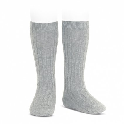 wide ribbed cotton knee high socks aluminium