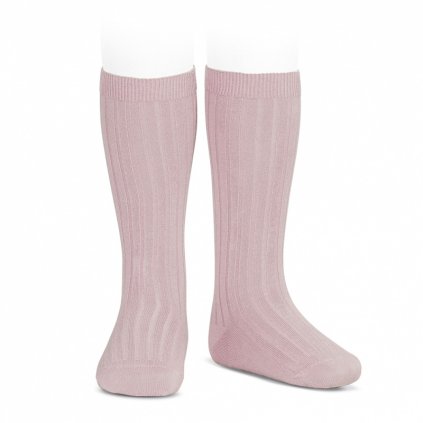 wide ribbed cotton knee high socks pale pink