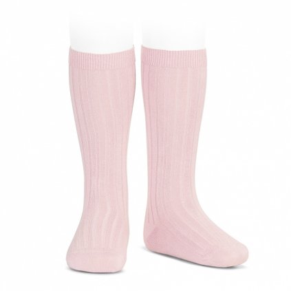 wide ribbed cotton knee high socks pink