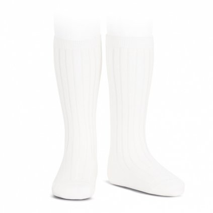 wide ribbed cotton knee high socks white