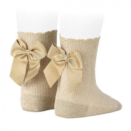 fine rib bright short socks back grossgrain bow beige