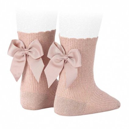 fine rib bright short socks back grossgrain bow old rose