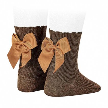 fine rib bright short socks back grossgrain bow brown