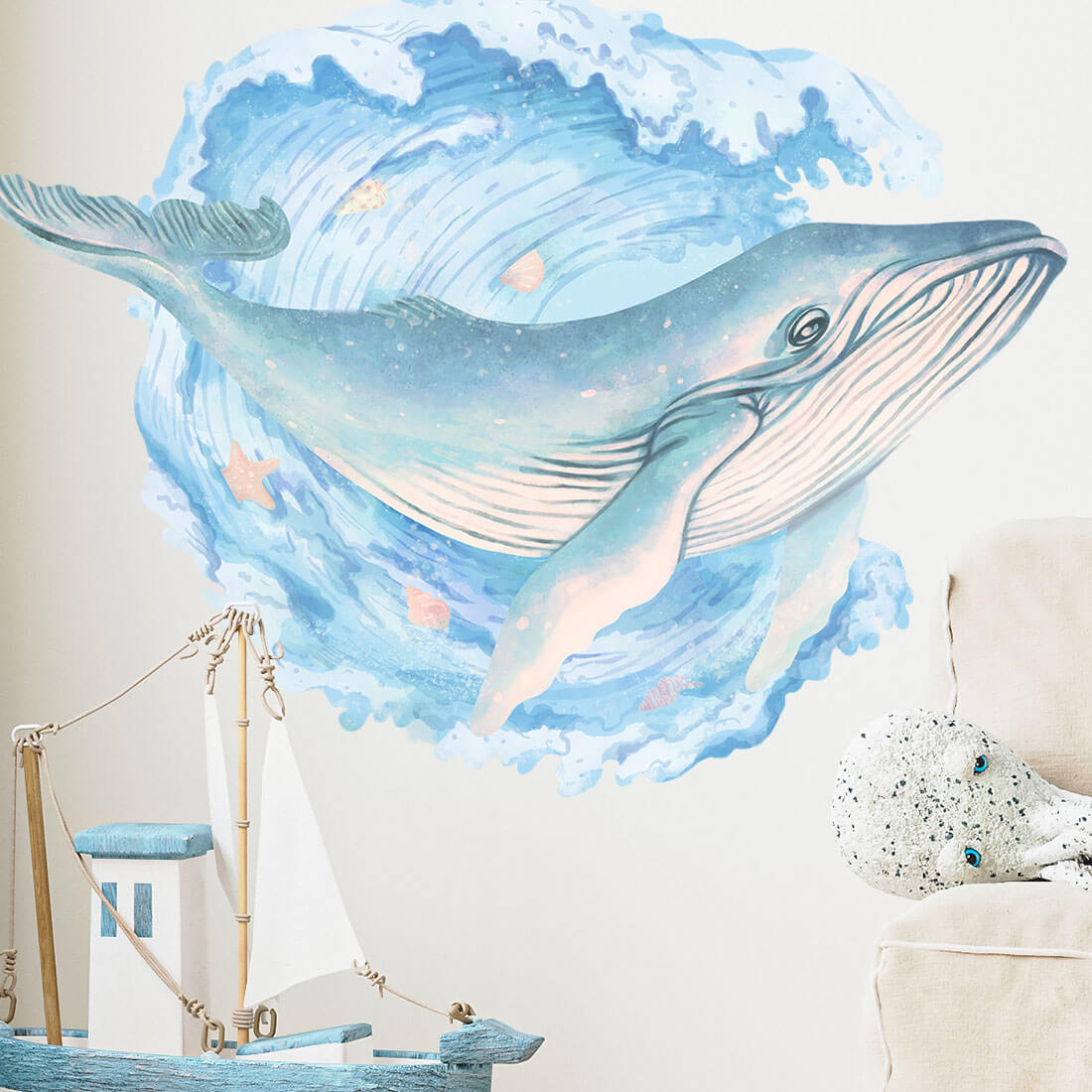 Levně Pastelowe Love Pastelowe Love® samolepka na zeď velryba Samolepka 109 x 85 cm