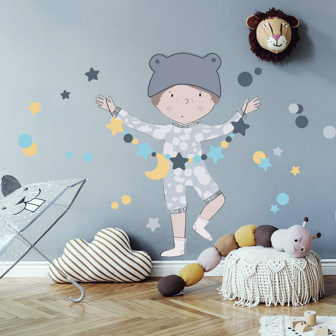 Levně Pastelowe Love Pastelowe Love® samolepka na zeď Teo modrý Samolepka 81 x 66 cm