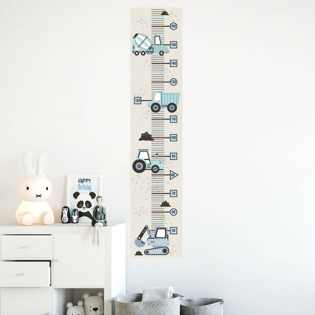 Levně Pastelowe Love Pastelowe Love® samolepka na zeď metr stavební vozidla modrá Samolepka 135 x 28 cm