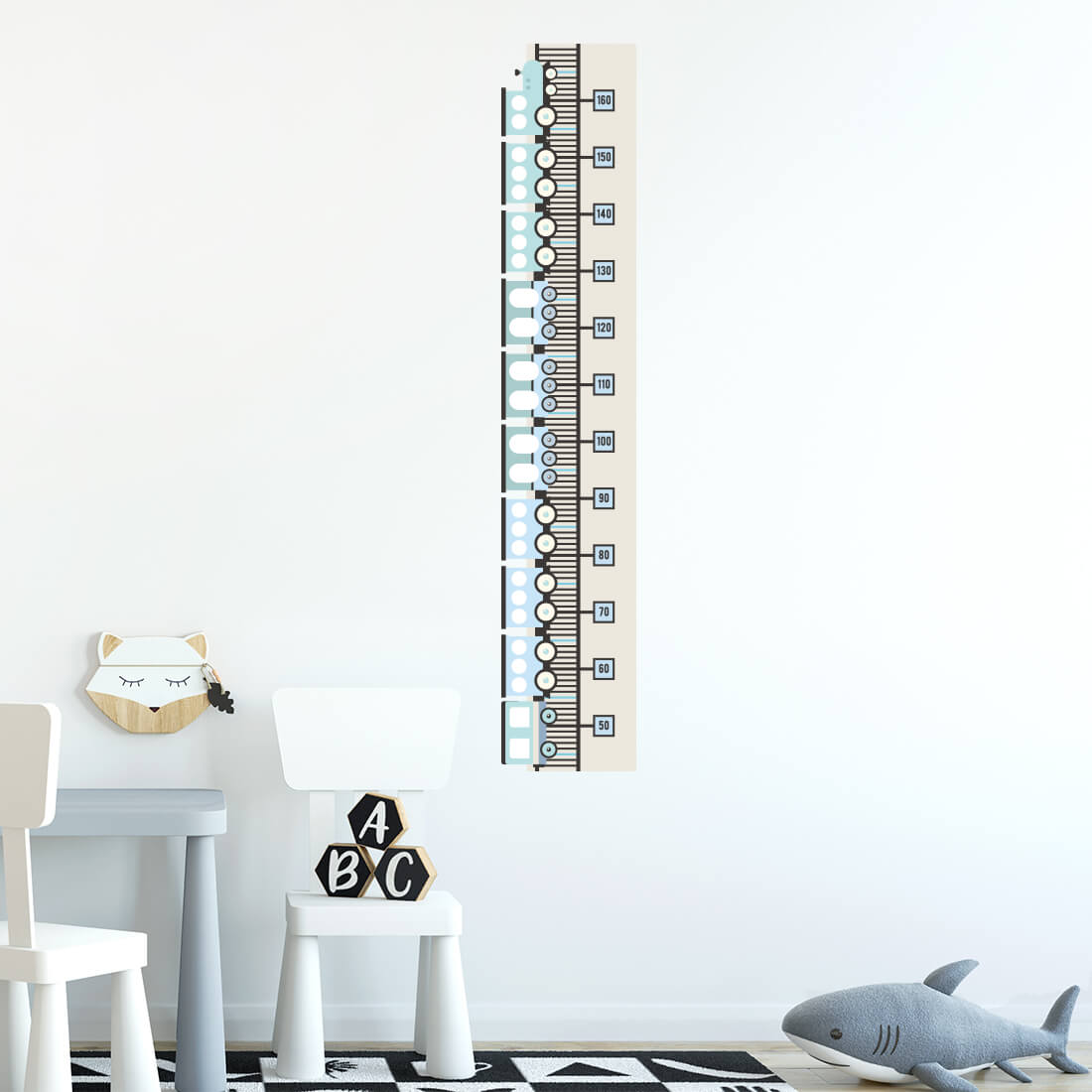 Levně Pastelowe Love Pastelowe Love® samolepka na zeď metr vláčky modré Samolepka 128 x 24 cm
