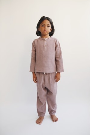 LiiLU dětské mušelínové kalhoty SS24 - 057 pale mauve