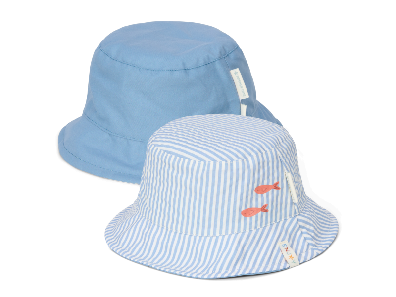 LITTLE DUTCH oboustranný klobouček OCEAN BLUE STRIPES UPF 50+