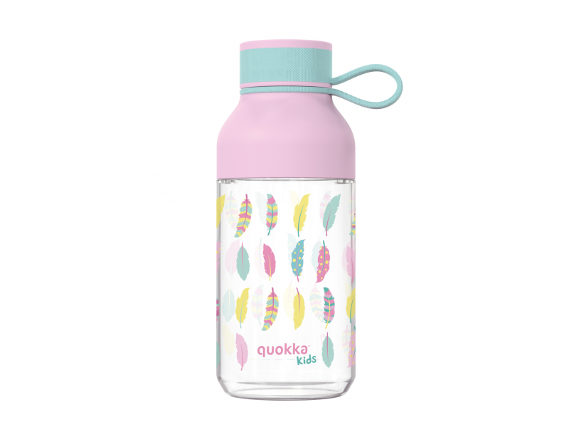 Levně QUOKKA plastová láhev ICE KIDS S POUTKEM FEATHERS 430 ML TERMO