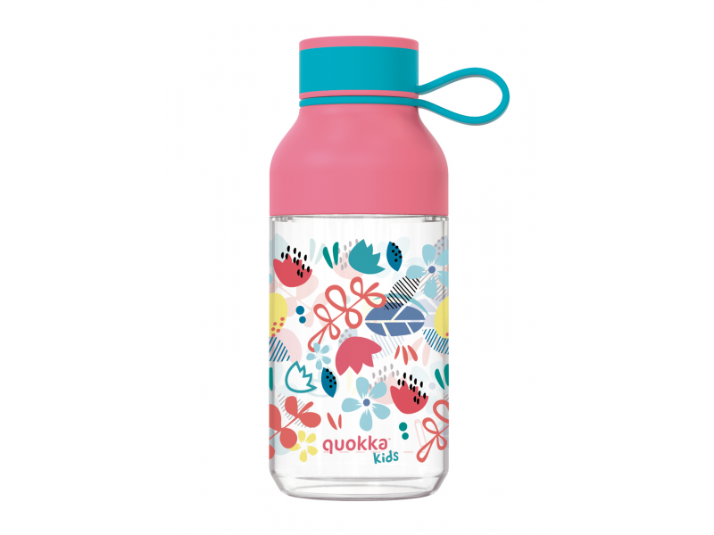 Levně QUOKKA plastová láhev ICE KIDS s poutkem FLOWERS 430 ML TERMO