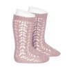 perle openwork knee high socks pale pink