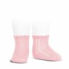side openwork perle short socks pink