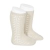 side openwork knee high warm cotton socks linen