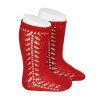 side openwork knee high warm cotton socks red