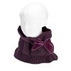 garter stitch snood scarf with big velvet bow burdeaux