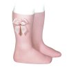 knee high socks with grossgrain side bow pale pink (1)