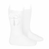 knee high socks with grossgrain side bow white