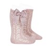 perle openwork knee high socks with bow pale pink