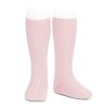 wide ribbed cotton knee high socks pink