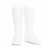 wide ribbed cotton knee high socks white