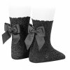 fine rib bright short socks back grossgrain bow black