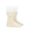 short socks velvet ruffle cuff beige