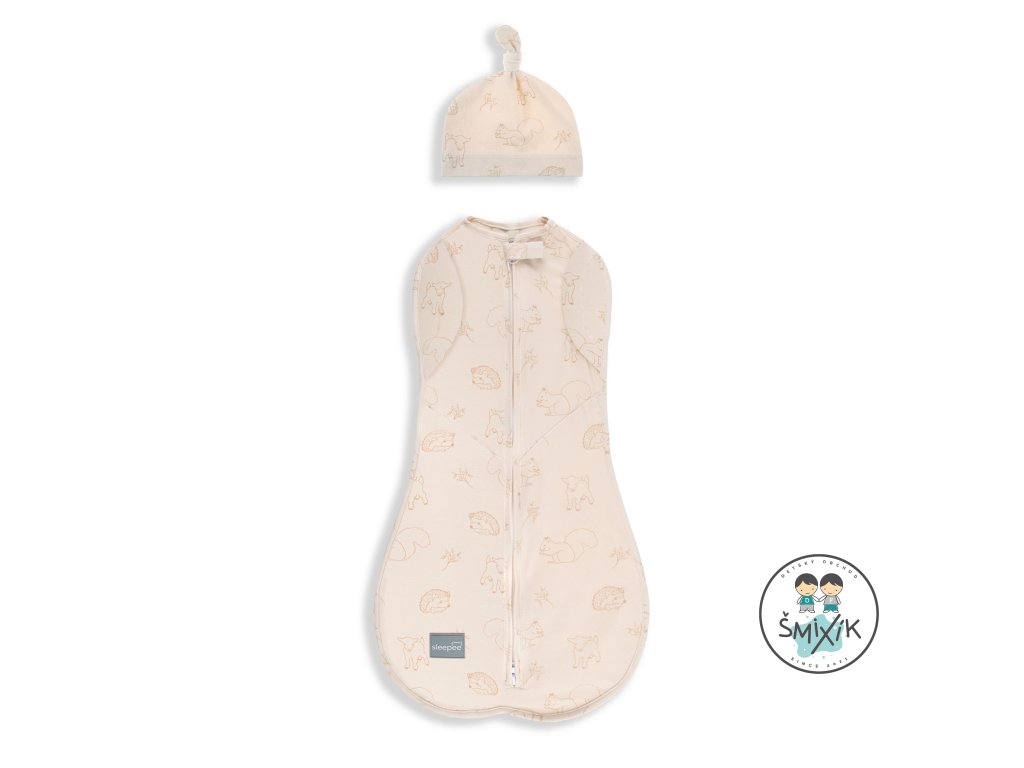 Zavinovačka Sleepee Second Step Swaddle s čepičkou zdarma Vintage Animals Cream