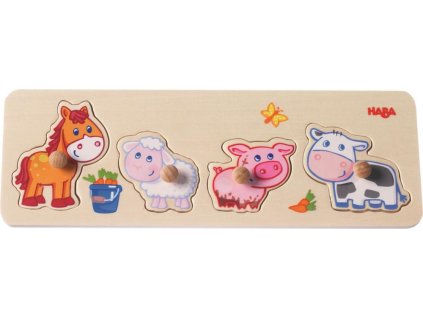 Haba Drevené vkladacie puzzle s úchytom Mláďatká na farme