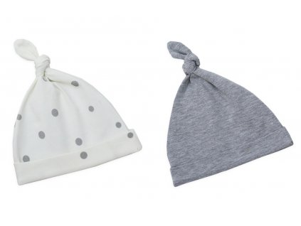 Detské čiapky 2-4 mesiace - sada dvoch kusov pastelová šedá/šedé bodky
