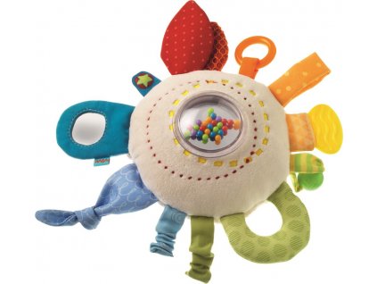 Haba Textilná hrkálka a motorická hračka pre najmenších Dúhový vankúšik