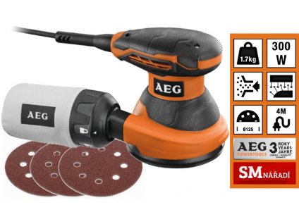 AEG EX 125ES Excentrická bruska, 300W, 125mm,3x brusný papír,prachový sáček,nylonová taška