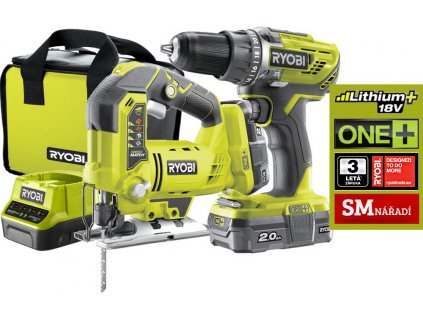 Ryobi R18DDJS-220S Aku sada nářadí ONE+ 18V, 2x 2,0Ah Li-ion, nabíječka, taška