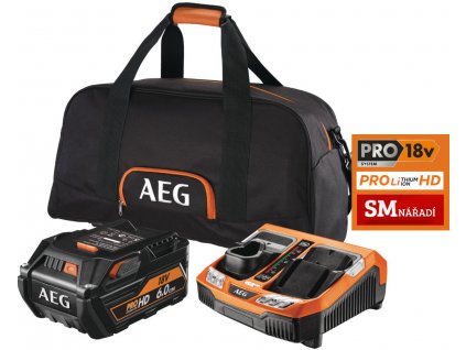 AEG SET L1860RHDBLK, Set akumulátoru 6,0Ah/18V a duální nabíječky BLK1218, taška