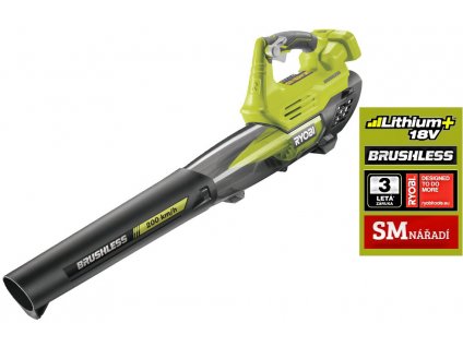 Ryobi RY18BLXA-0, 18V Aku fukar, bezuhlíkový motor,1x tryska, bez aku a nabíječky