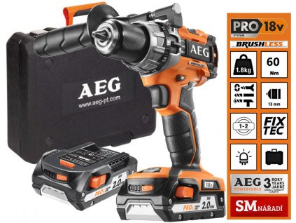 AEG BSB 18C2 BL LI-202 Aku bezuhlíková příklepová vrtačka,18V,60Nm,2x2,0Ah,nabíječka,kufr