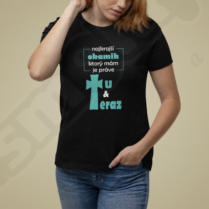 bella canvas tee mockup of a woman with her hand on her pocket m14373