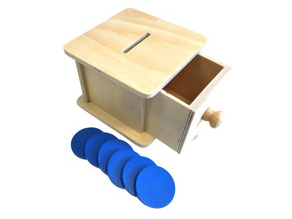 ADENA MONTESSORI Kasička Box na vhazování žetonů se šuplíkem