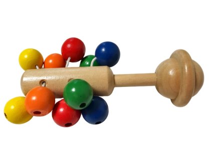 ADENA MONTESSORI Dřevěné dětské chrastítko s barevnými kuličkami