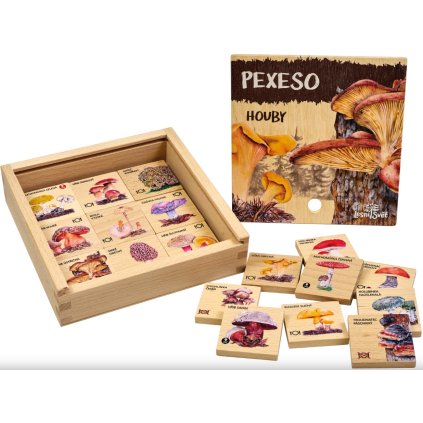 Pexeso v dřevěné krabičce - Houby