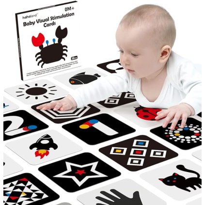 ADENA MONTESSORI Kontrastní karty s obrázky  3-6 měsíců (černo-bílo-červené)