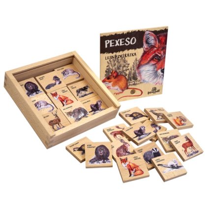 Pexeso v dřevěné krabičce - Lesní zvířata