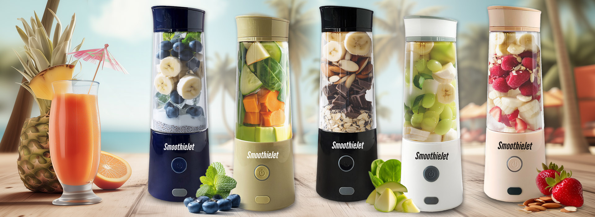 Prenosný USB smoothie mixér NeoJET – kompaktný, bezkáblový mixér ideálny na prípravu čerstvých smoothie doma, v práci aj na cestách. Dostupný vo viacerých farbách.