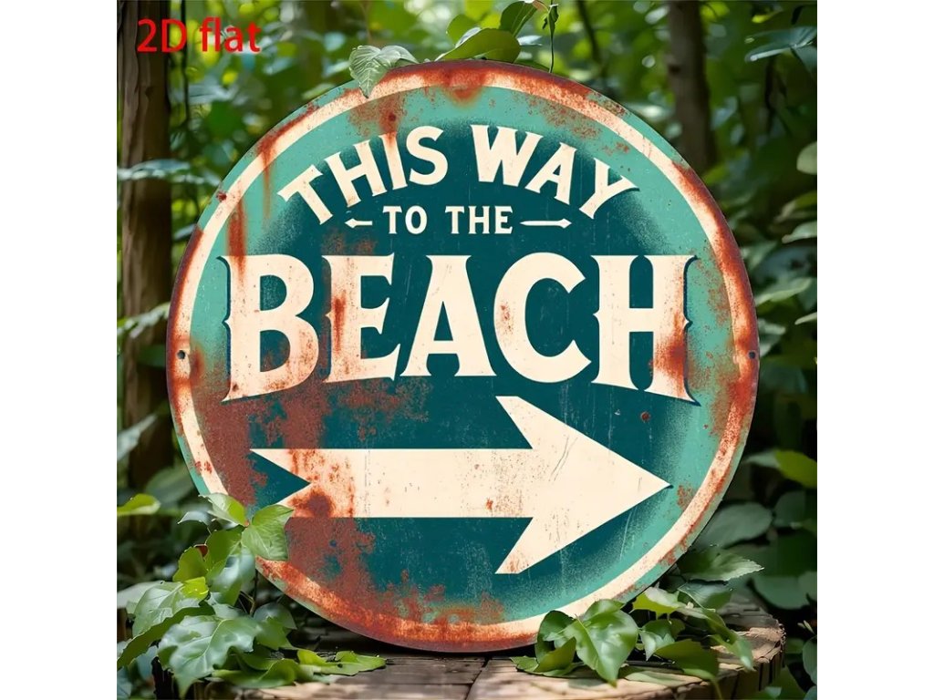 VINTAGE PLECHOVÁ CEDULE 2D - BEACH  PRŮMĚR 20 cm