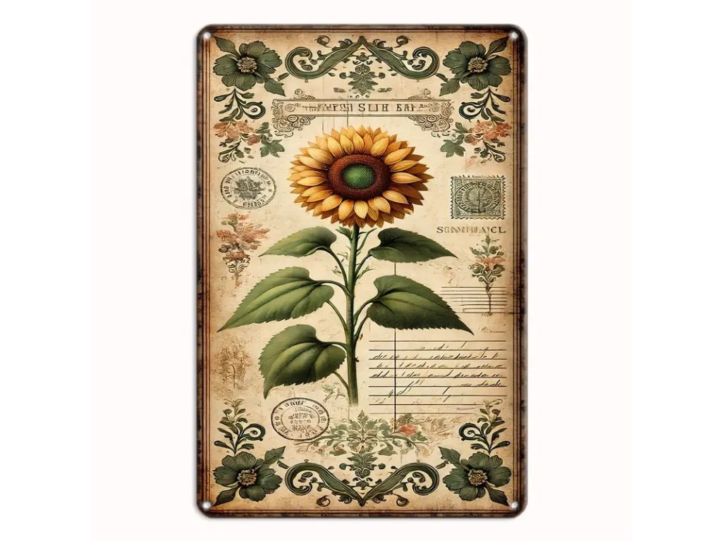 Vintage kovová cedule Slunečnice 30 x 20 cm