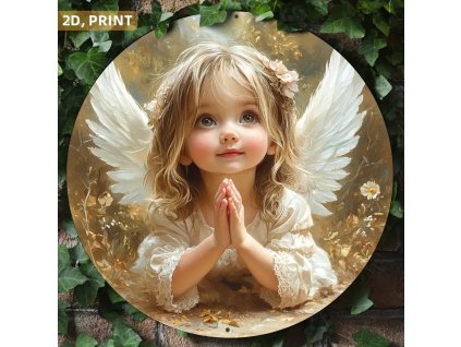 VINTAGE PLECHOVÁ CEDULE 2D - ANDĚLÍČEK průměr 20 cm