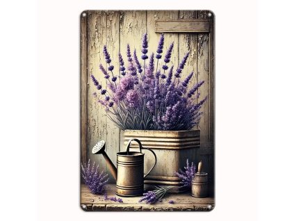 Kovová cedule Květináč s levandulí 30 x 20 cm