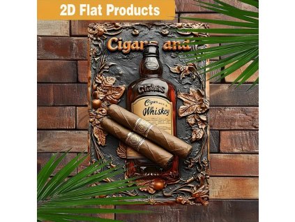 Kulatá kovová nástěnná cedule Doutníky + whiskey