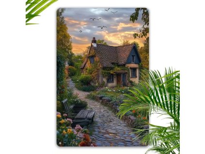 Kovová cedule Domek v zahradě 30 x 20 cm