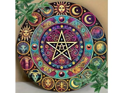 Kovová kulatá cedule Pentagram. Průměr 20 cm